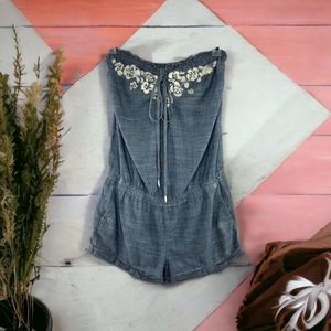 COPY - AEO chambray embrodiered strapless romper, L